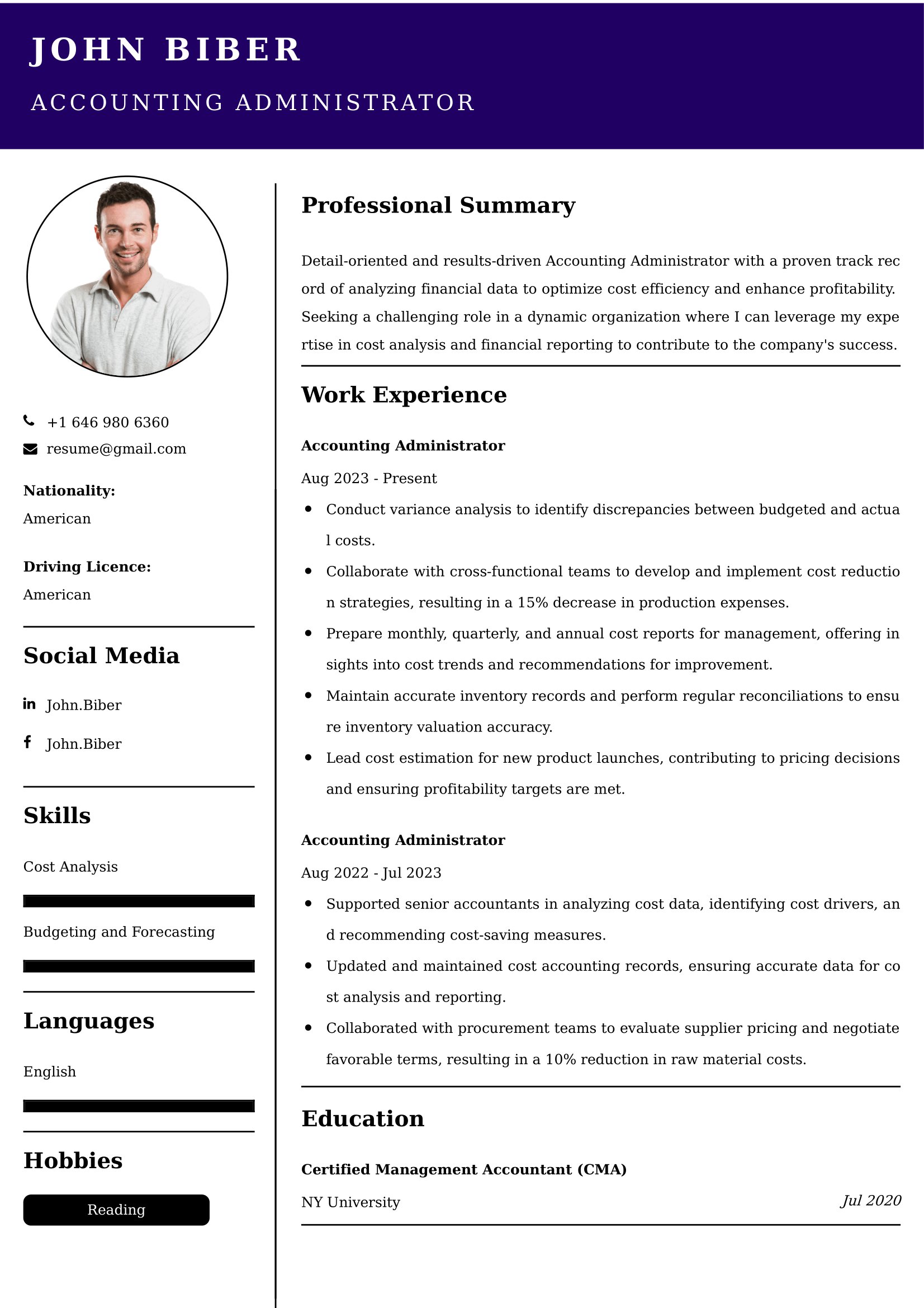 Accounting Administrator Resume Examples - UK Format, Latest Template.