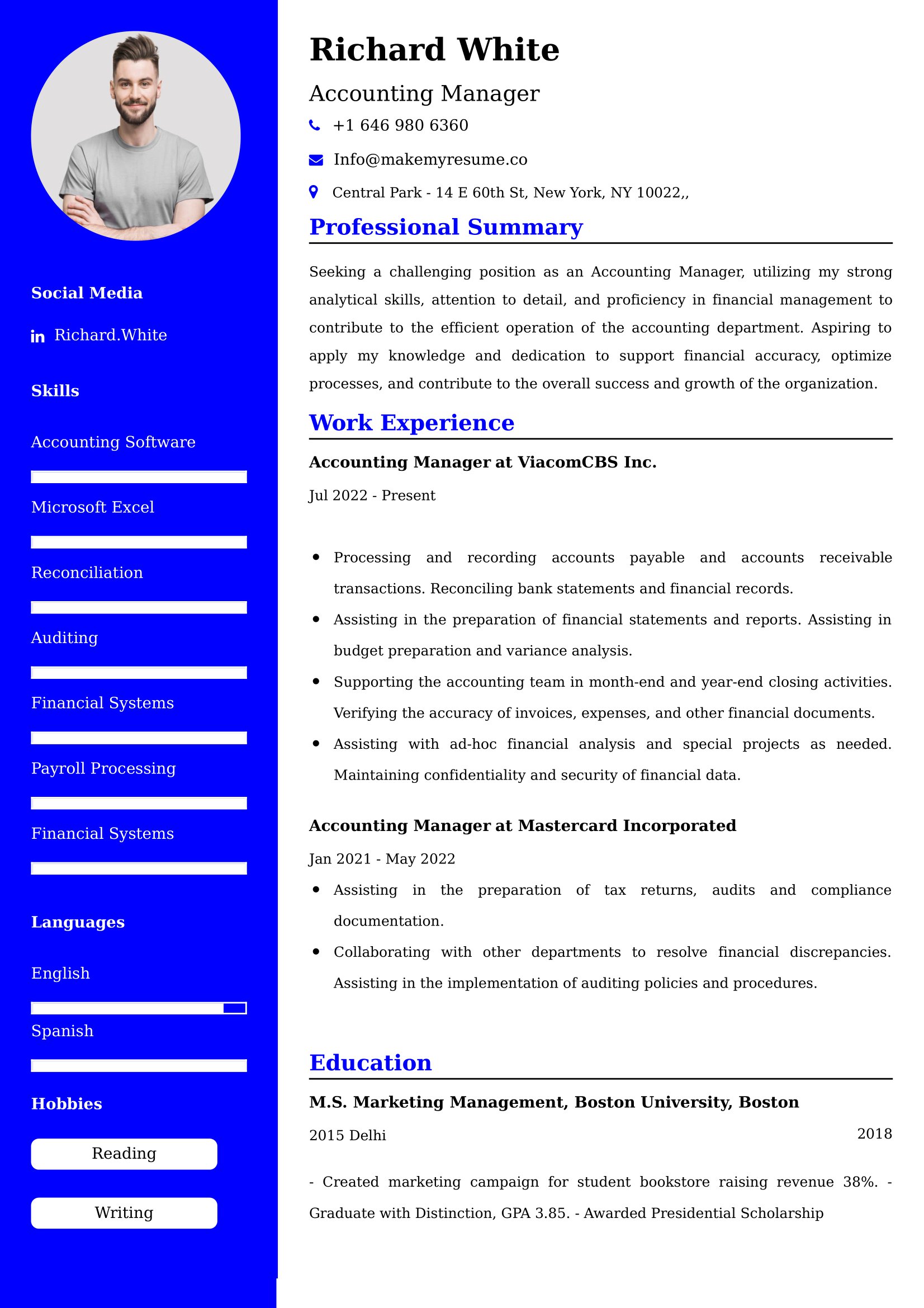 Accounting Manager Resume Examples - UK Format, Latest Template.