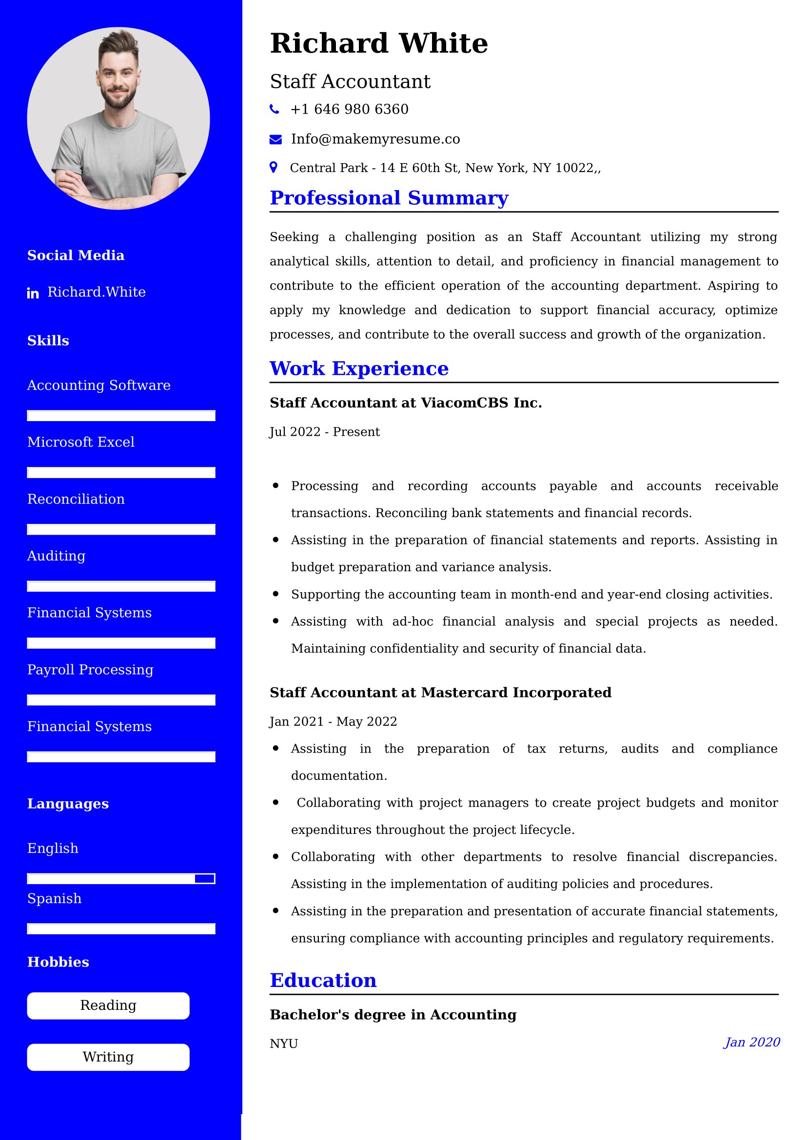 Staff Accountant Resume Examples - UK Format, Latest Template.