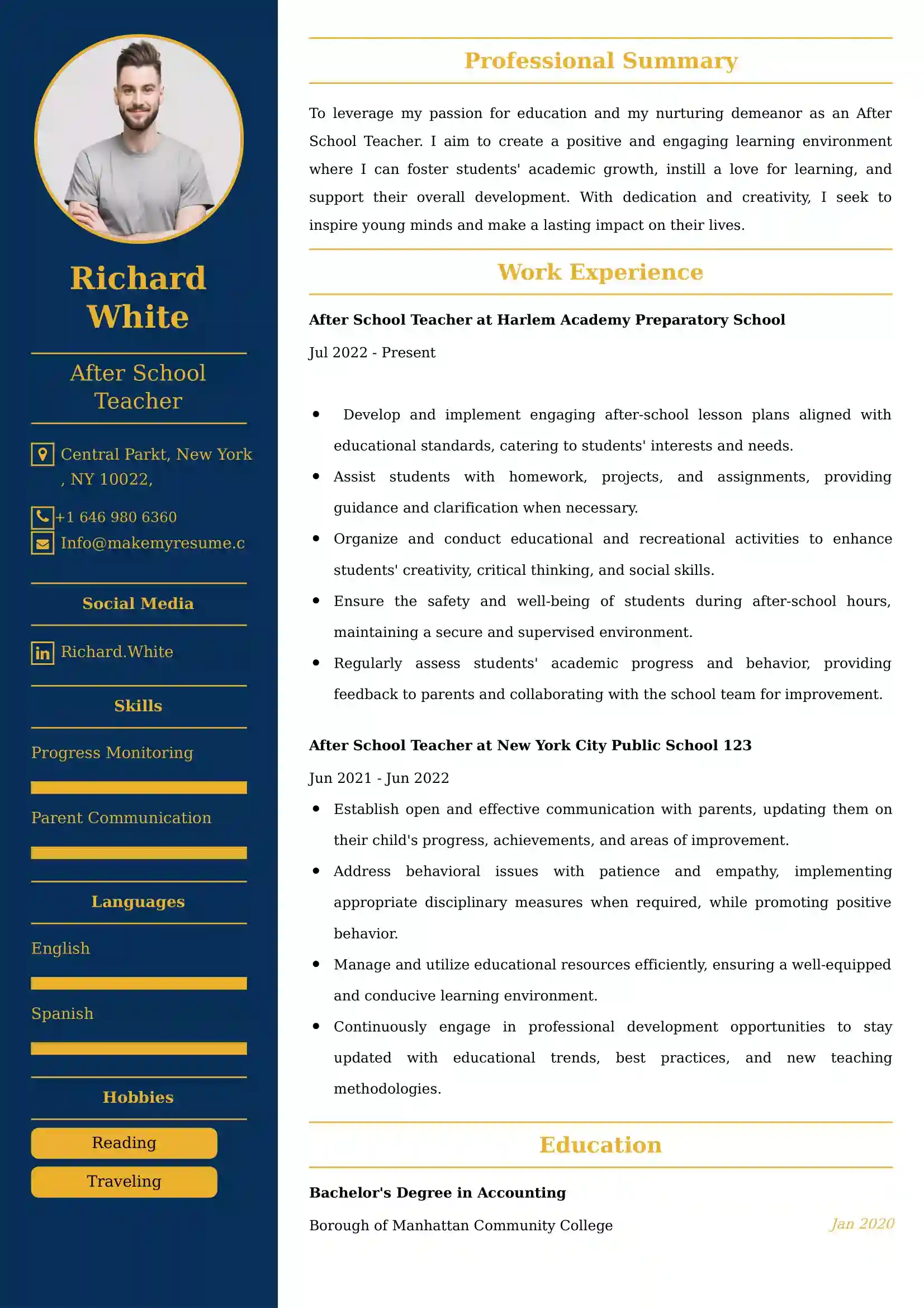 After School Teacher Resume Examples - UK Format, Latest Template.