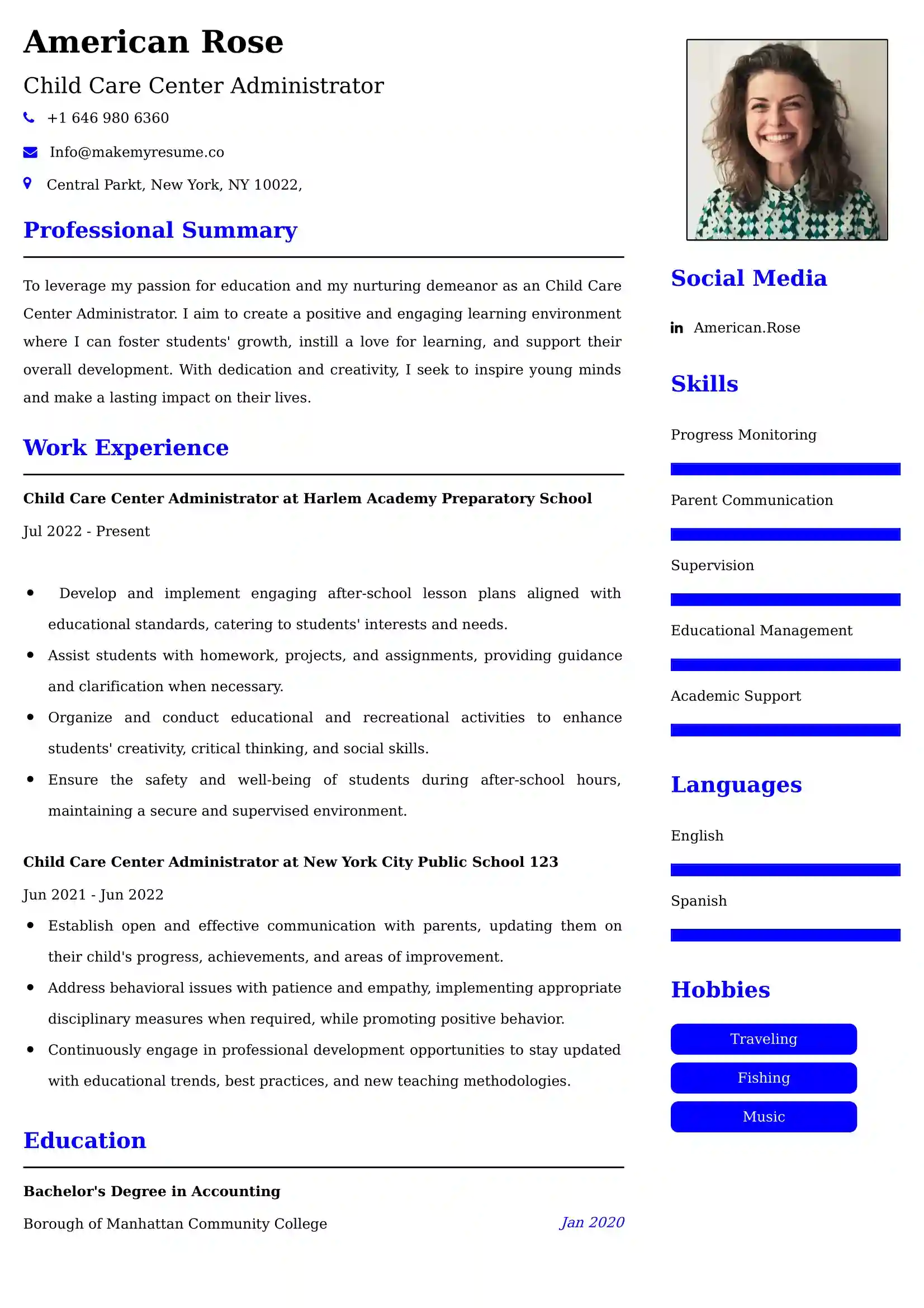 Child Care Center Administrator Resume Examples - UK Format, Latest Template.