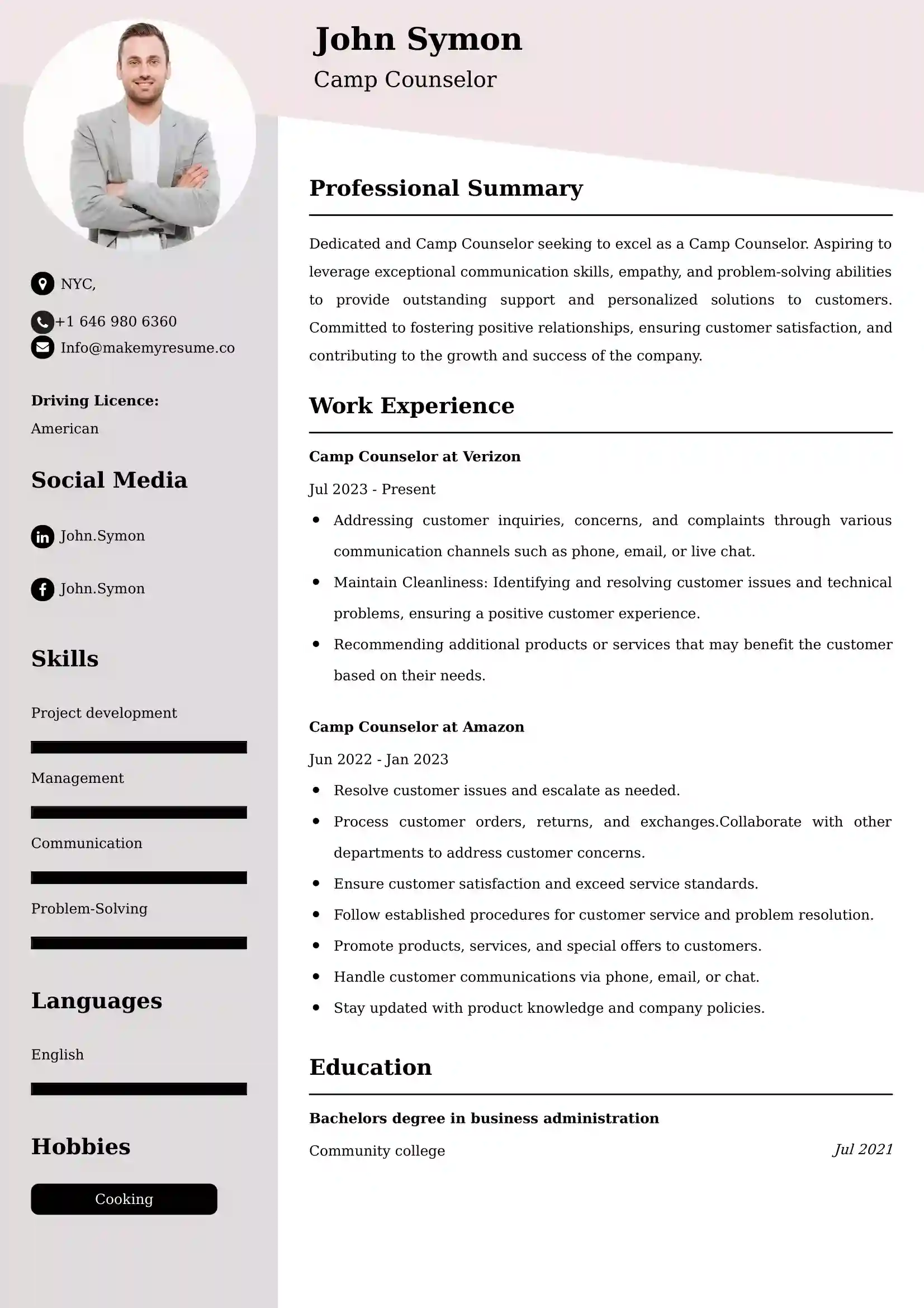Camp Counselor Resume Examples - UK Format, Latest Template.