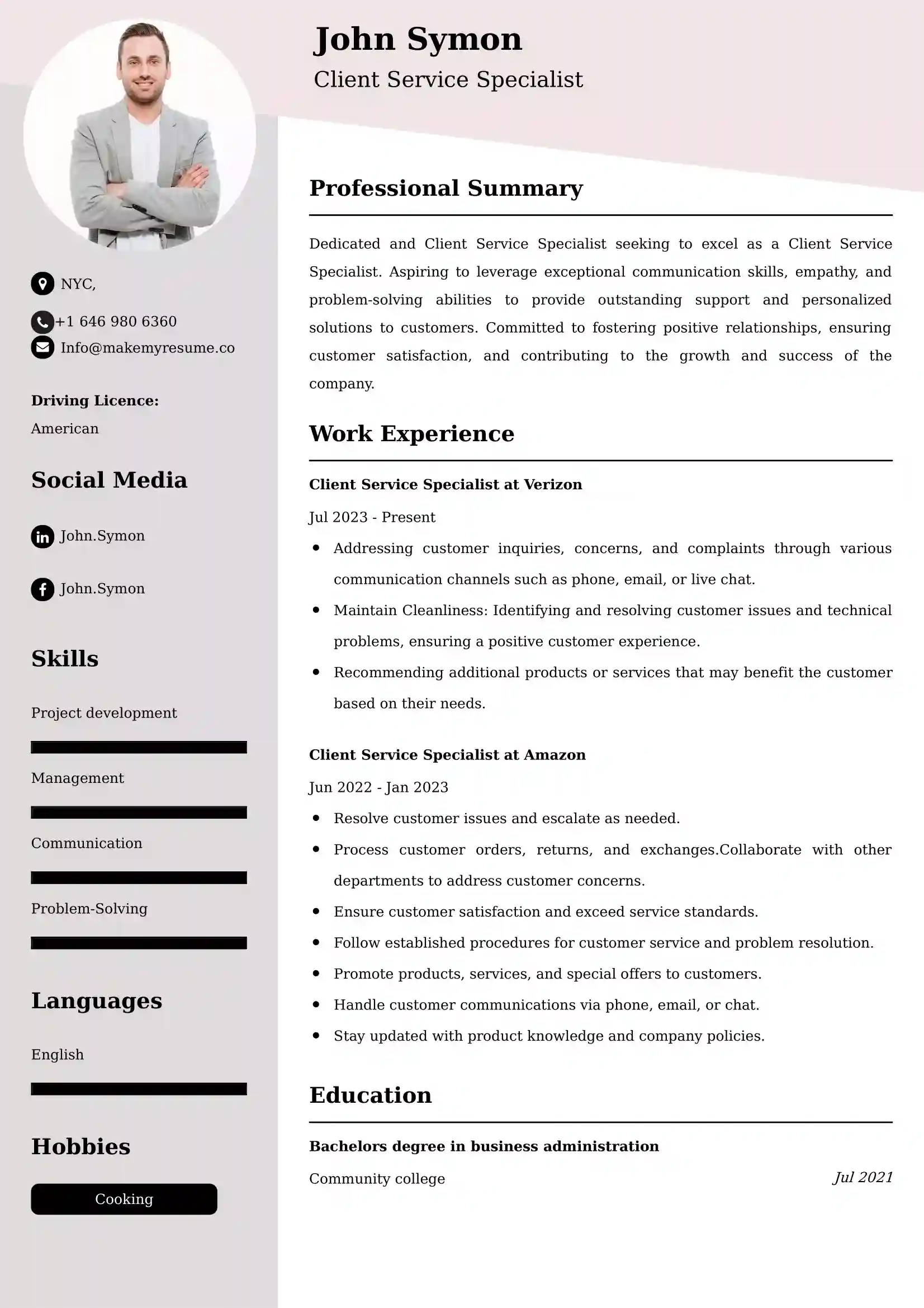 Client Service Specialist Resume Examples - UK Format, Latest Template.